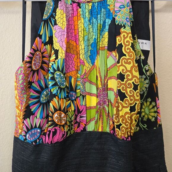 TRINA TURK Ibis Silk Scarf Halter Sheath Dress Black Vibrant Multicolor Size 2 - Picture 7 of 16